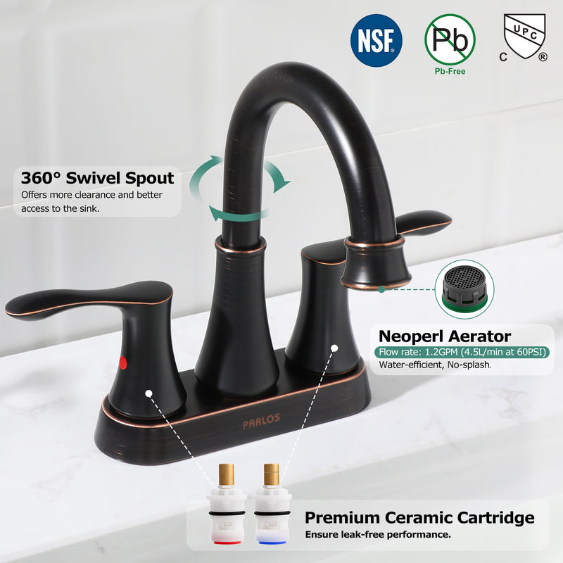 PARLOS Swivel Spout 2-Handle Lavatory Faucet Bathroom Sink Faucet with Metal Pop-up Drain and Faucet Supply Lines, Oil Rubbed Bronze, 1.2 GPM (13628P)