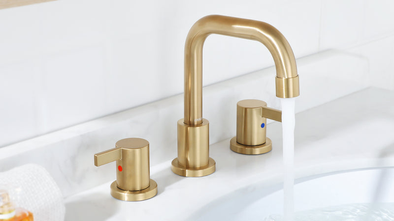 PARLOS Two-Handle Widespread Bathroom Faucet with Pop-up Drain Assembly and cUPC Faucet Supply Lines, Brushed Gold,1.5GPM (1364908)