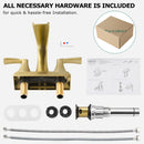 PARLOS 2 Handles Waterfall Bathroom Sink Faucet with Pop-up Drain and Faucet Supply Lines, Brushed Gold, 1.2 GPM (1406808P)