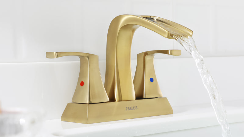PARLOS 2 Handles Waterfall Bathroom Faucet with Pop-up Drain and Faucet Supply Lines, Brushed Gold, 1.2 GPM (1406808P)
