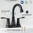 PARLOS Swivel Spout 2-Handle Lavatory Faucet Bathroom Sink Faucet with Metal Pop-up Drain and Faucet Supply Lines, Matte Black, 1.2 GPM 14134P