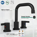 PARLOS Two-Handle Widespread Bathroom Faucet with Metal Pop-up Drain Assembly and cUPC Faucet Supply Lines, 1.2GPM, Matte Black,(14136P)