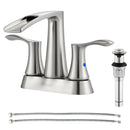PARLOS 2 Handles Waterfall Centerset Bathroom Sink Faucet with Pop-up Drain and Faucet Supply Lines, Brushed Nickel, 1.2 GPM, Demeter 1431702P