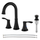 PARLOS Widespread Double Handles Bathroom Faucet with Metal Pop Up Drain and cUPC Faucet Supply Lines, Matte Black, 1.2 GPM (13653P)