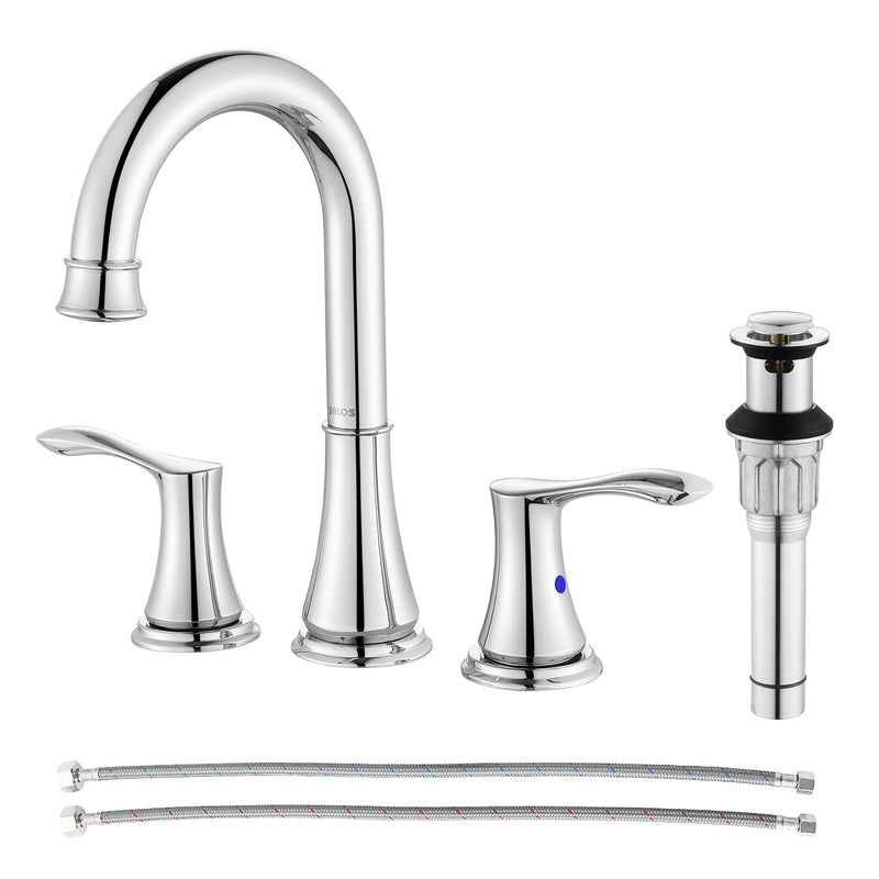 PARLOS Widespread Double Handles Bathroom Faucet with Metal Pop Up Drain and cUPC Faucet Supply Lines, Chrome, 1.2 GPM (1365101P)