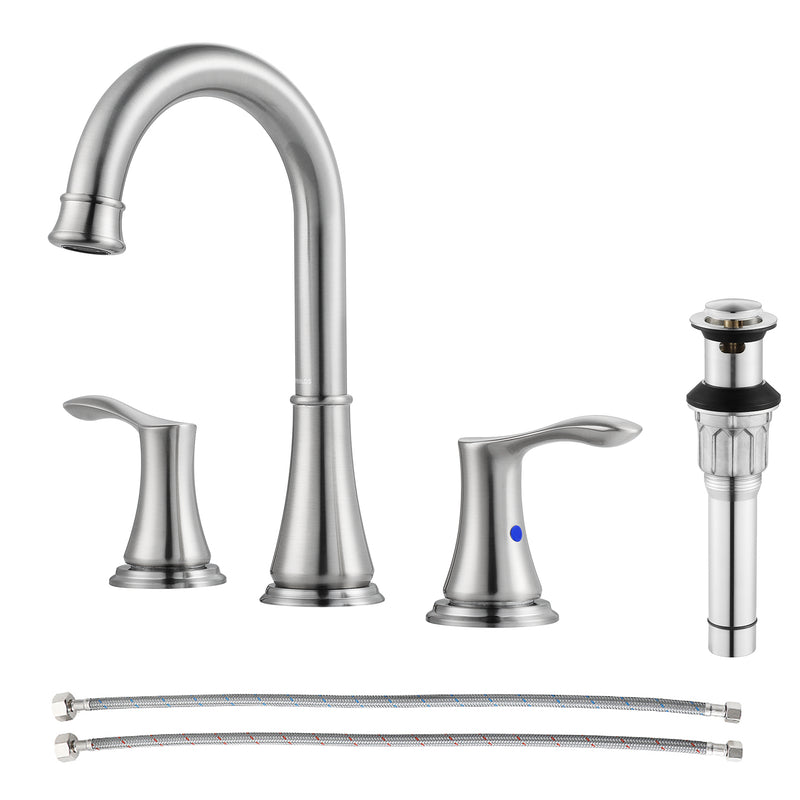 PARLOS Widespread Double Handles Bathroom Faucet with Metal Pop Up Drain and cUPC Faucet Supply Lines, Brushed Nickel, 1.2 GPM (13651P)