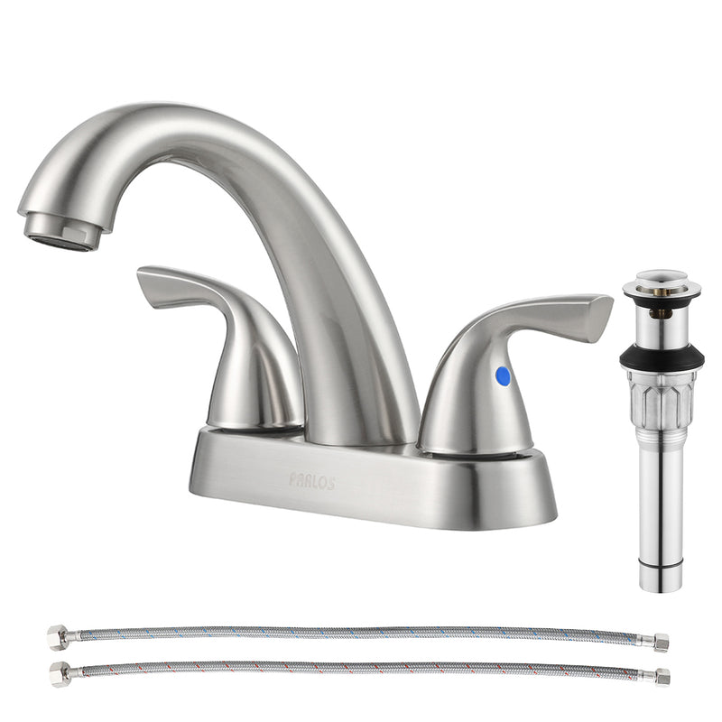 PARLOS 2-Handle Bathroom Sink Faucet with Drain Assembly and Supply Hose Lead-Free cUPC Lavatory Faucet Mixer Double Handle Tap Deck Mounted Brushed Nickel,1.2 GPM Flow Rate (13598P)