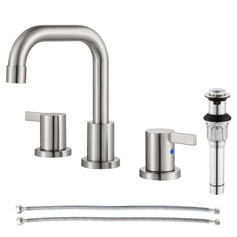 PARLOS Two-Handle Widespread Bathroom Faucet with Pop-up Drain Assembly and cUPC Faucet Supply Lines, Brushed Nickel,1.5GPM (13649)