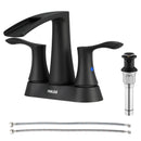 PARLOS 2 Handles Waterfall Centerset Bathroom Sink Faucet with Pop-up Drain and Faucet Supply Lines, Matte Black, 1.2GPM, Demeter 1431704P