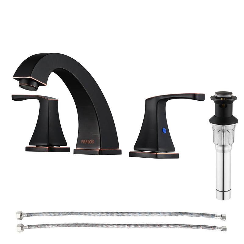 PARLOS Widespread Double Handles Bathroom Faucet with Pop Up Drain and cUPC Faucet Supply Lines, Oil Rubbed Bronze , 1.5GPM, Doris(14173)
