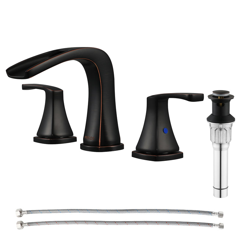 PARLOS Waterfall Widespread Bathroom Sink Faucet 2 Handles with Metal Pop Up Drain & cUPC Faucet Supply Lines, Oil Rubbed Bronze, 1.2 GPM（14071P）
