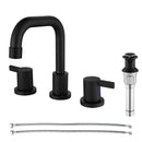 PARLOS Two-Handle Widespread Bathroom Faucet with Metal Pop-up Drain Assembly and cUPC Faucet Supply Lines, 1.2GPM, Matte Black,(14136P)