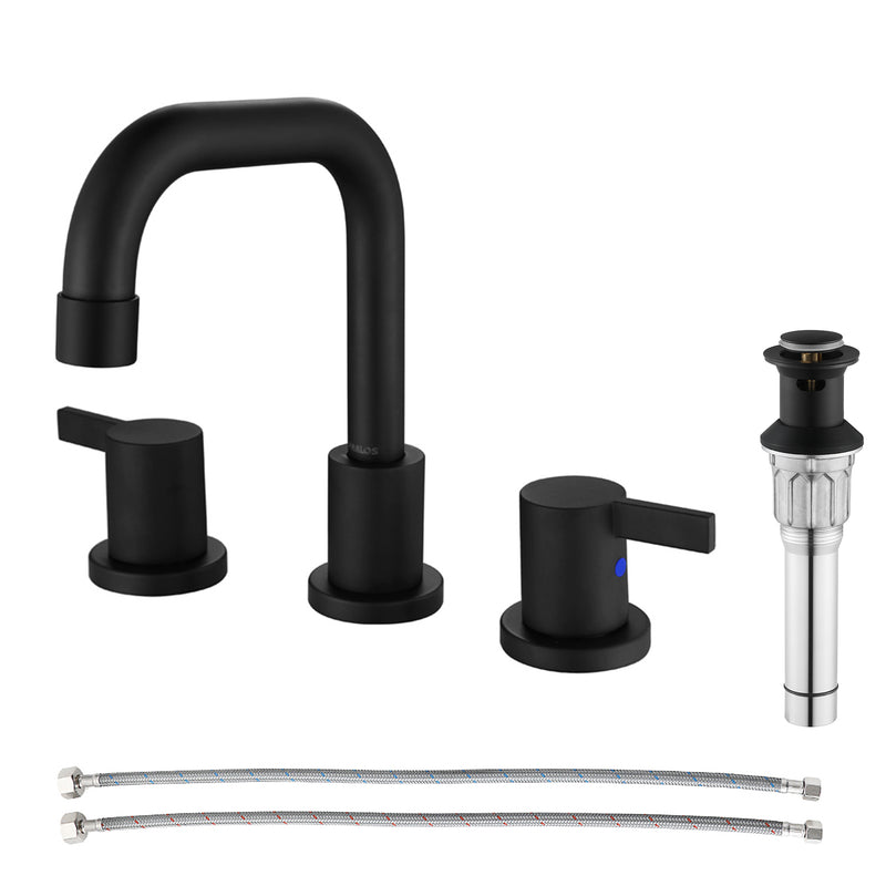 PARLOS Two-Handle Widespread Bathroom Faucet with Metal Pop-up Drain Assembly and cUPC Faucet Supply Lines ,1.2GPM, Matte Black,(14136P)