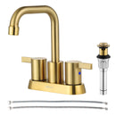 PARLOS 2-handle Brushed Gold Bathroom Faucet for Lavatory with Pop-up Sink Drain and Faucet Supply Lines, 1431608P