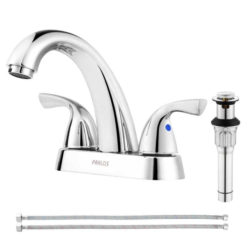 PARLOS 2-Handle Bathroom Sink Faucet with Drain Assembly and Supply Hose Lead-Free cUPC Lavatory Faucet Mixer Double Handle Tap Deck Mounted, Chrome, 1359801