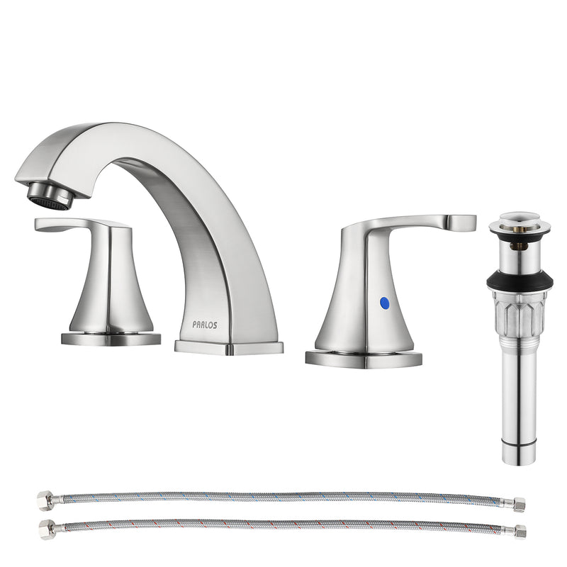 PARLOS Widespread Double Handles Bathroom Faucet with Pop Up Drain and cUPC Faucet Supply Lines, Brushed Nickel, 1.2 GPM (14172P)
