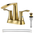 PARLOS 2 Handles Waterfall Centerset Bathroom Sink Faucet with Pop-up Drain and Faucet Supply Lines, Brushed Gold, 1.2GPM, Demeter 1431708P