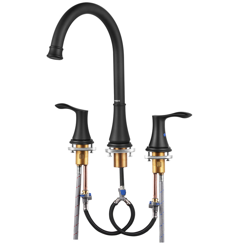 PARLOS 2-Handle Widespread High Arc Roman Tub Faucet Tub Filler with Valve & Faucet Supply Lines, Matte Black, Demeter 1436204