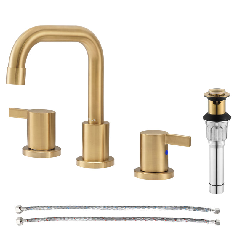 PARLOS Two-Handle Widespread Bathroom Faucet with Metal Pop-up Drain Assembly and cUPC Faucet Supply Lines, Brushed Gold, 1.2 GPM (1364908P)