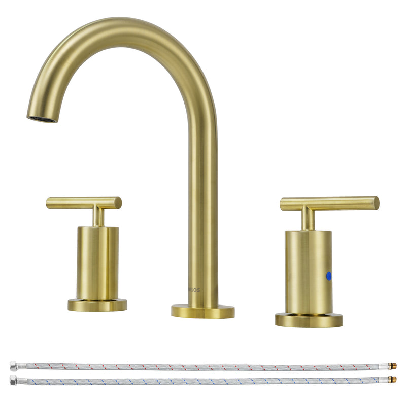 PARLOS 2-Handle Widespread 8 inch Bathroom Sink Faucet 3 Hole Vanity Faucet with cUPC Faucet Supply Lines, Brushed Gold, 1.2GPM, 1437408PD