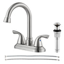 PARLOS Two-Handle Bathroom Sink Faucet with Metal Drain Assembly and Supply Hose Lead-Free cUPC Mixer Double Handle Tap Laundry Utility Faucet, Brushed Nickel, 1.2 GPM (13591P)