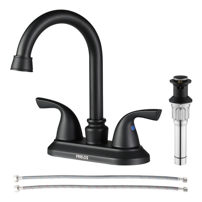 PARLOS Two-Handle Bathroom Sink Faucet with Metal Drain Assembly and Supply Hose Lead-Free cUPC Mixer Double Handle Tap Laundry Utility Faucet, Matte Black, 1.2 GPM (1359104P)