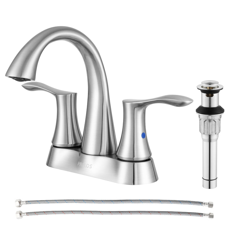 PARLOS 2-Handle Bathroom Sink Faucet with Metal Drain Assembly and and Faucet Supply Lines (1.5GPM, Brushed Nickel),1362502N