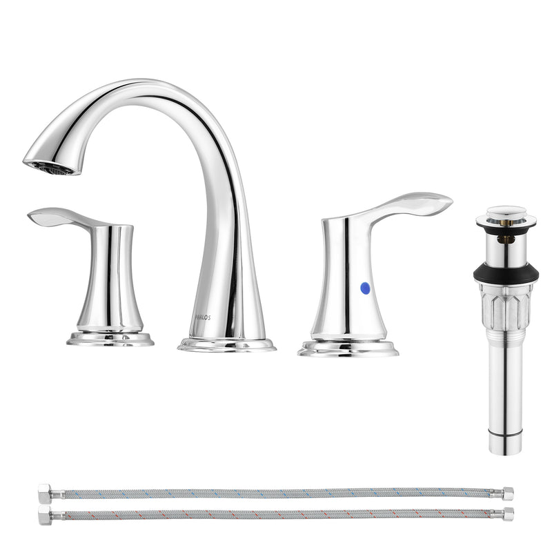 PARLOS Widespread 2 Handles Bathroom Faucet with Metal Pop Up Sink Drain and cUPC Faucet Supply Lines, Chrome, Demeter 1364701