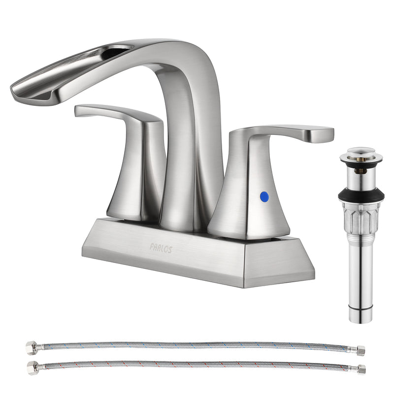 PARLOS 2 Handles Waterfall Bathroom Faucet with Pop-up Drain and Faucet Supply Lines, Brushed Nickel, 1.2 GPM (14068P)