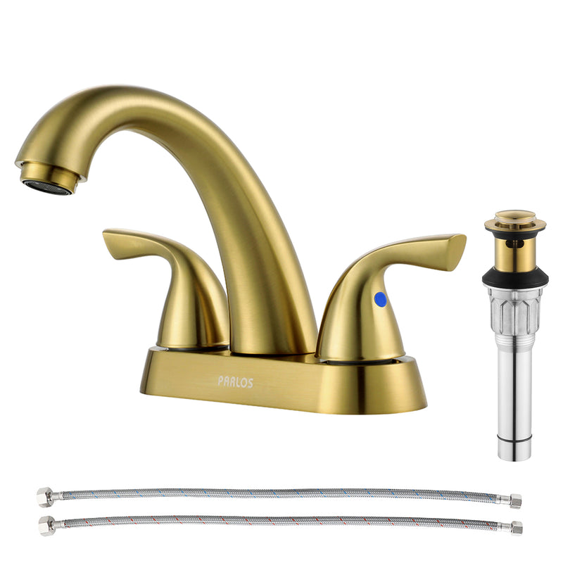 PARLOS 2-Handle Bathroom Sink Faucet with Drain Assembly Supply Hose Lead-Free cUPC Deck Mounted Brushed Gold (1359808)