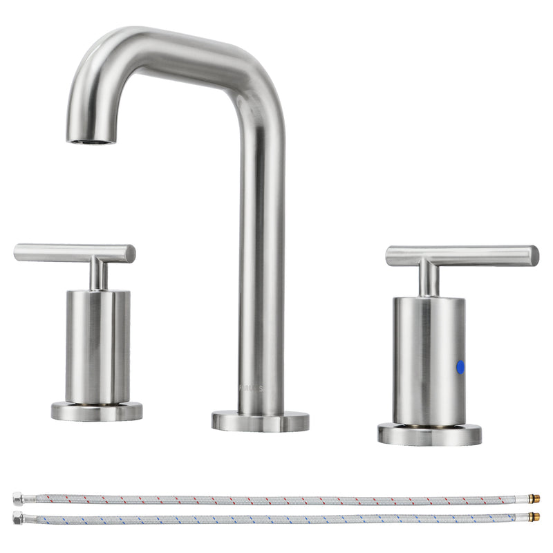 PARLOS Widespread 8 inch Bathroom Sink Faucet 3 Hole Vanity Faucet with cUPC Faucet Supply Lines, Brushed Nickel, 1.2GPM, 1437502PD