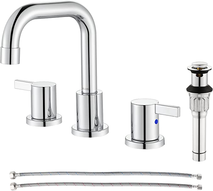 PARLOS Two-Handle Widespread Bathroom Faucet with Metal Pop-up Drain Assembly and cUPC Faucet Supply Lines, Chrome, 1364901