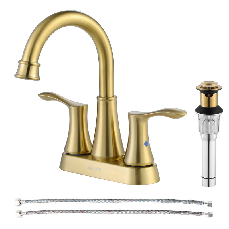 PARLOS 2-handle Bathroom Faucet Brushed Gold with Pop-up Drain & Supply Lines, Demeter,1.5GPM (1362708)