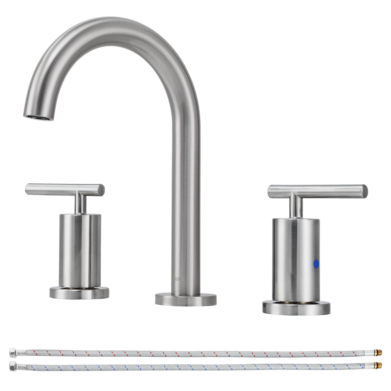 PARLOS 2-Handle Widespread 8 inch Bathroom Sink Faucet 3 Hole Vanity Faucet with cUPC Faucet Supply Lines, Brushed Nickel, 1.2GPM, 1437402PD