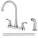PARLOS 8 Inch Two Handles High Arch Kitchen Sink Faucet with Side Sprayer & Supply Lines, Brushed Nickel, Demeter 14138