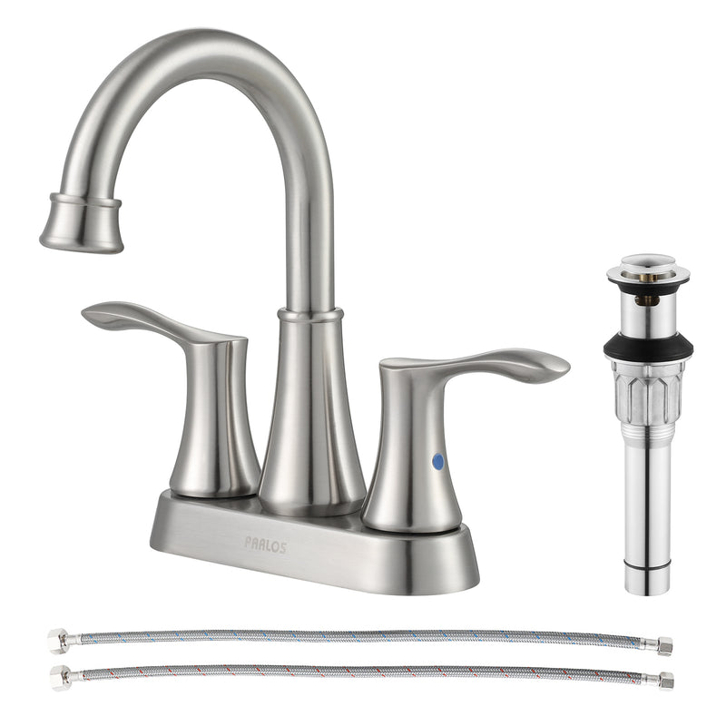 PARLOS Swivel Spout 2-handle Lavatory Faucet Brushed Nickel Bathroom Sink Faucet with Pop-up Drain and Faucet Supply Lines, Demeter  (13627)