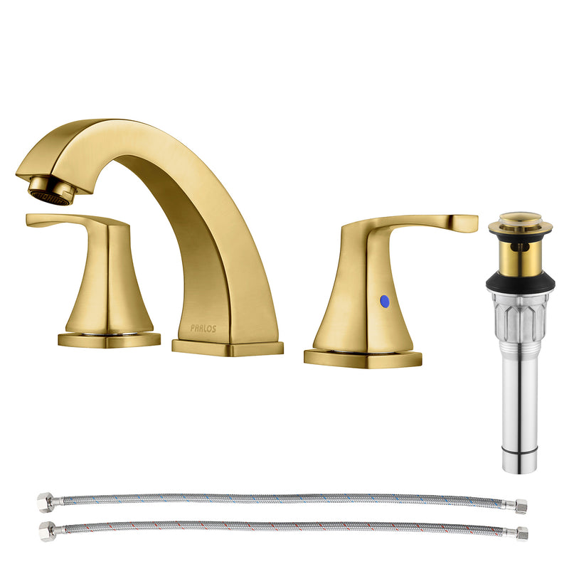 PARLOS Widespread Double Handles Bathroom Faucet with Pop Up Drain and cUPC Faucet Supply Lines, Brushed Gold, 1.2 GPM(1417208P)