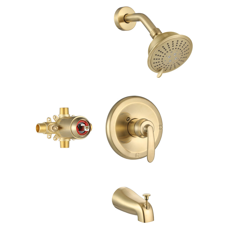 PARLOS Shower System, Brushed Gold Shower Faucet Set with Tub Spout(Valve Included), 5-Setting Mode Shower Head and Tub Spout with Diverter, 1.8GPM (1436908P)
