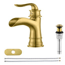 PARLOS Single Handle Bathroom Faucet, Waterfall Sink Faucet with Pop Up Drain, Escutcheon and Cupc Water Supply Lines, Brushed Gold, 1434908