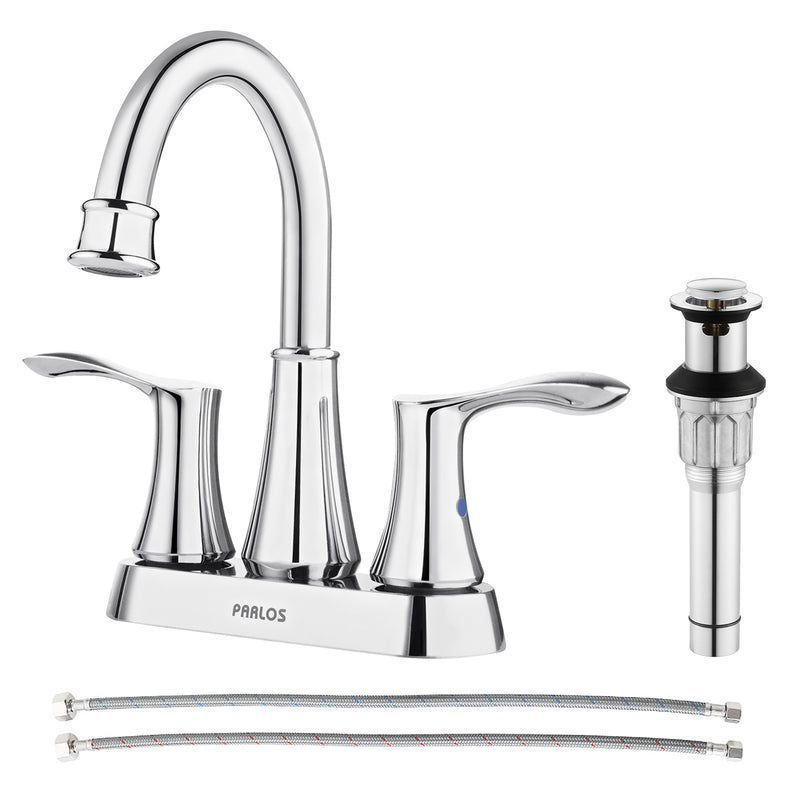 PARLOS Swivel Spout 2-Handle Lavatory Faucet Bathroom Sink Faucet with Metal Pop-up Drain and Faucet Supply Lines, Chrome, 1.2 GPM (1362701P)