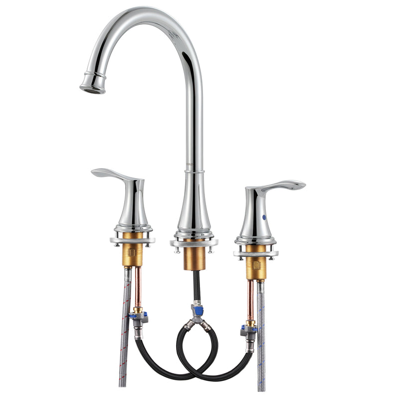 PARLOS High Arc 2-Handle Widespread Roman Tub Faucet with Valve & Faucet Supply Lines, Chrome, Demeter 1436201