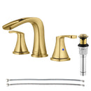 PARLOS Waterfall Widespread Bathroom Sink Faucet 2 Handles with Metal Pop Up Drain & cUPC Faucet Supply Lines, Brushed Gold, 1.2 GPM (1407008P)