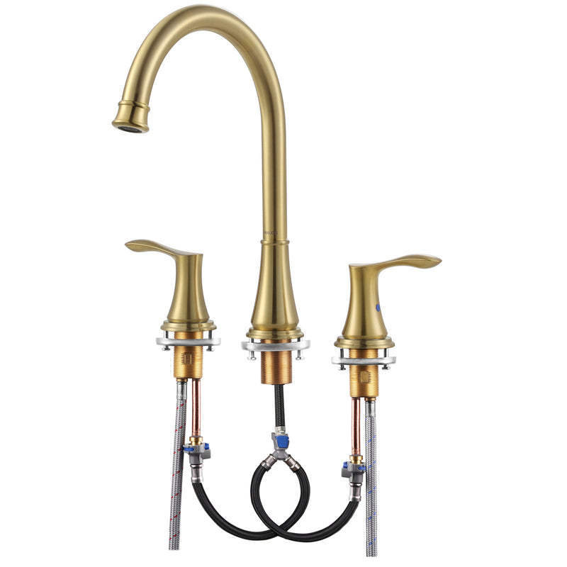 PARLOS 2-Handle Widespread High Arc Roman Bathtub Faucet Tub Filler with Valve & Faucet Supply Lines, Brushed Gold, Demeter 1436208