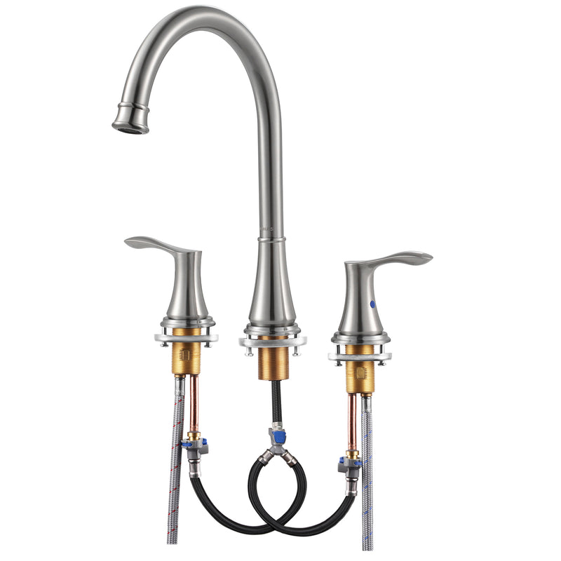 PARLOS 2-Handle Widespread High Arc Roman Tub Faucet with Valve & Faucet Supply Lines, Brushed Nickel, Demeter 1436202