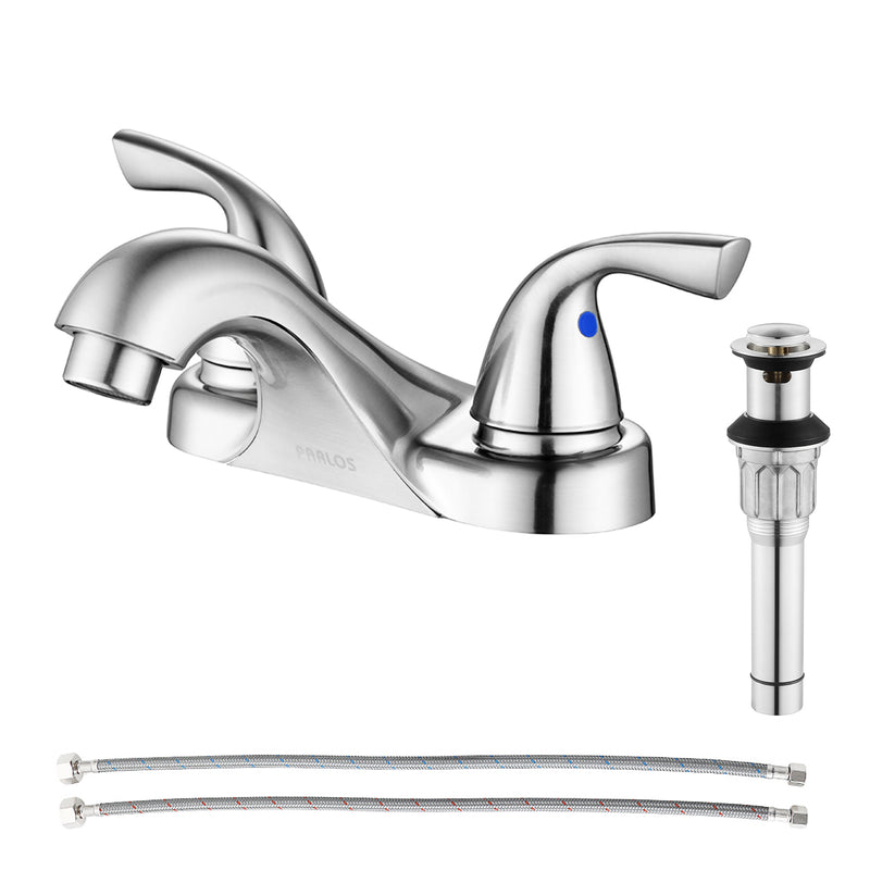 PARLOS Two-Handle Bathroom Sink Faucet 4 Inch with Drain assembly and Supply Hose Finish Brushed Nickel,1.5GPM (13622)
