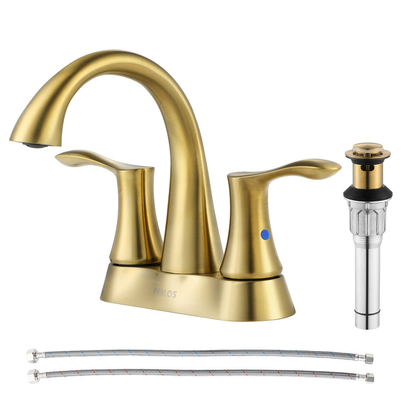 PARLOS 2-Handle Bathroom Sink Faucet with Drain assembly and Water Supply Hose, Brushed Gold, Demeter (1362508)