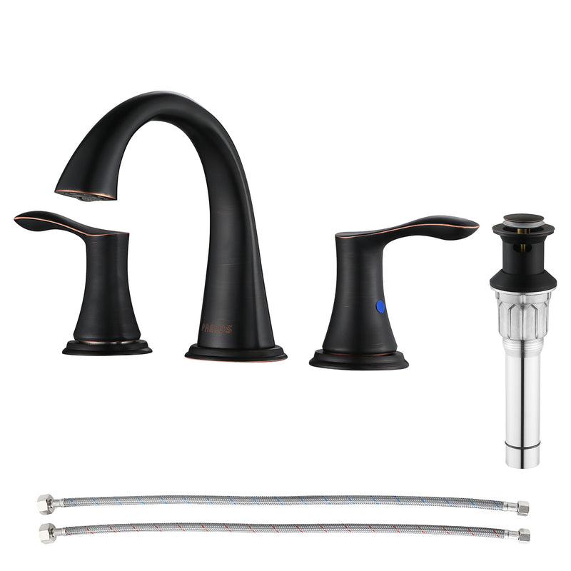PARLOS 2 Handles Widespread Bathroom Faucet with Pop Up Sink Drain and Supply Lines, Oil Rubbed Bronze, Demeter,1.5GPM (13648)