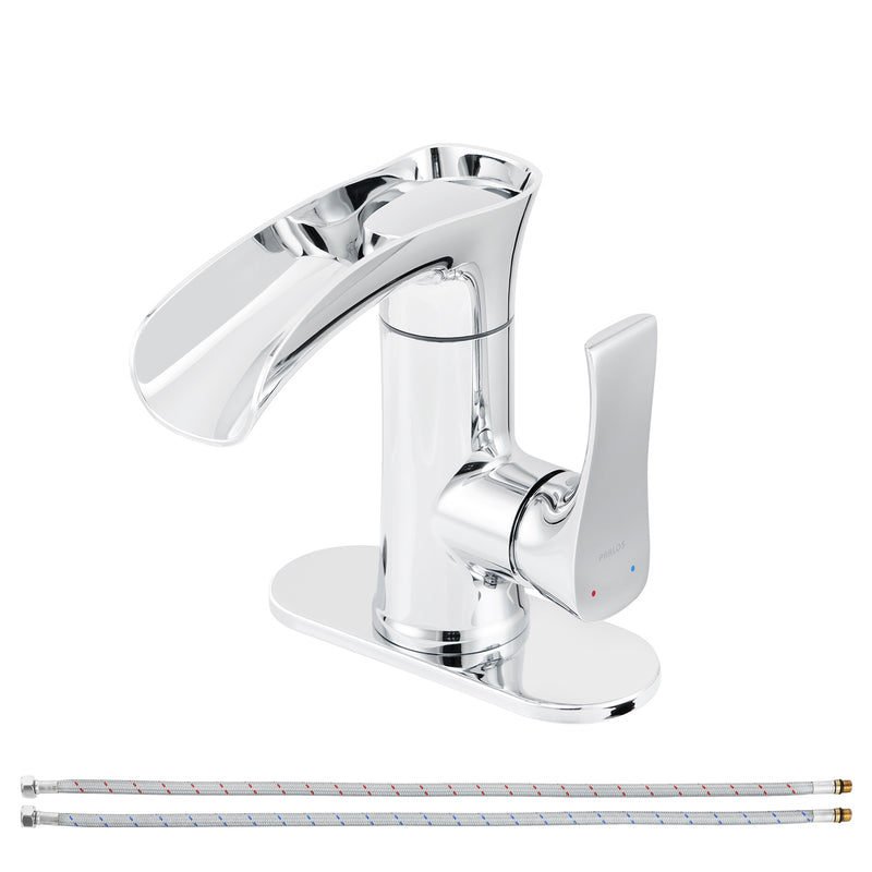 PARLOS Waterfall Bathroom Faucet with Swivel Spout, Single Handle Vanity Sink Faucet, Single Hole Basin Mixer Tap with Water Supply Lines, Chrome, 1437901PD