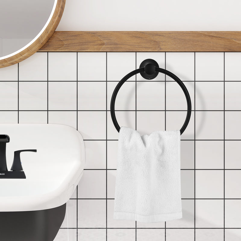 RUACQ Toilet Paper Holder & Towel Ring Set - Matte Black Stainless Steel Bathroom