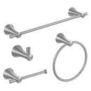 PARLOS Brushed Nickel 4-Piece Bathroom Accessory Hardware Set Package with Towel Bar, Hand Towel Holder, Toilet Paper Holder, Robe Hook, 2102002